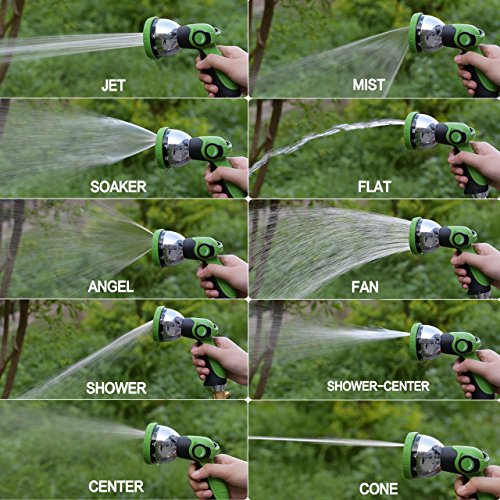 VicTsing Garden Hose Nozzle, Metal Hand Sprayer, No-Squeeze Sprayer with 10 Watering Patterns, Thumb Control, 10 Extra Rubber Washers Are Included, Great for Car, Garden