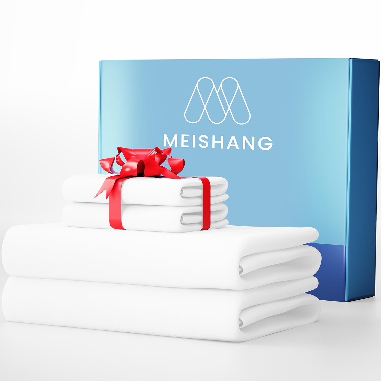 MEISHANG 1000 Thread Count Cotton Sheets King Size - 100% Egyptian Cotton, Sateen Weave, Soft & Breathable, Oeko-Tex Certified, 16" Deep Pockets - 4 Piece (King, White)