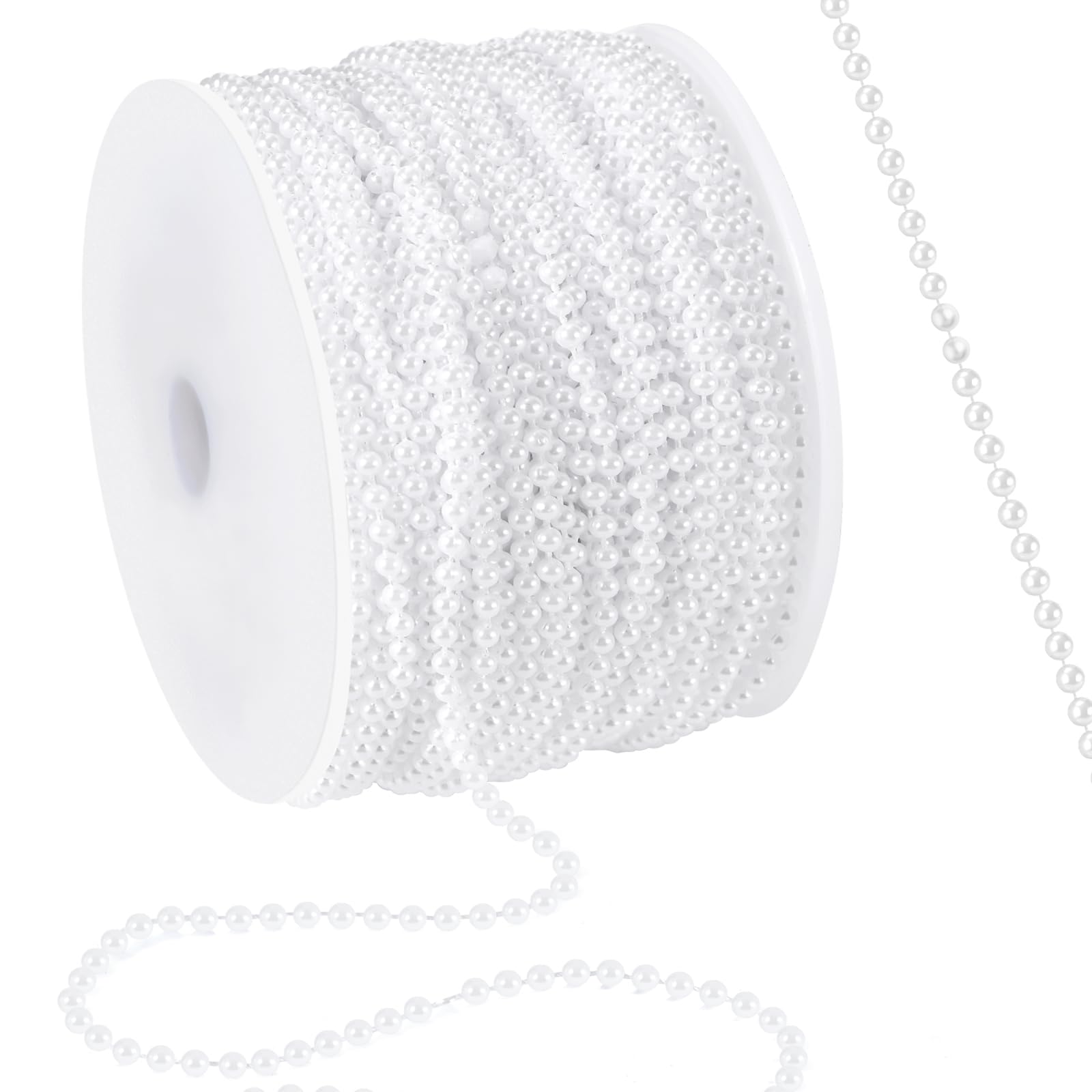 Photo 1 of 164 Feet Faux Pearl Garland, 3mm Pearl String Roll Strands, Extended String of Pearls Garland for Christmas Tree Wedding Party Decoration Centerpieces Flowers DIY Crafts (White)
