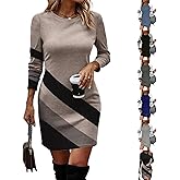 Long Sleeve Bodycon Mini Dress Women Striped Colorblock Crewneck Shirt Dress Business Formal Tunic Sexy Dresses