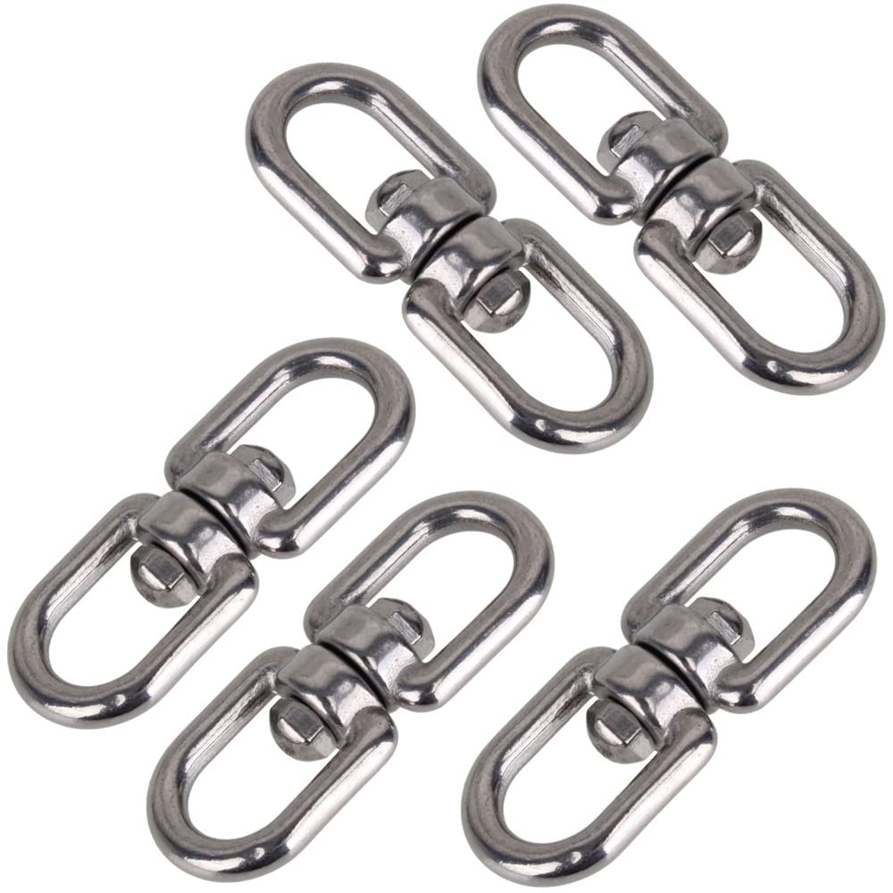 Heuskay 5Pcs M6 Eye Swivel Ring,Double Ended Swivel Eye Hook 304 Stainless Steel Bearing Swing Swivel Eye to Eye Swivel Shackle Ring Connector