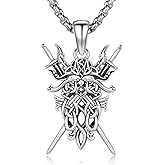 Viking Odin Necklace 925 Sterling Silver Viking Amulet with Celtic Knot and Sword Design Norse Jewelry Gift for Men Women 20+2 Inch Adjustable Chain