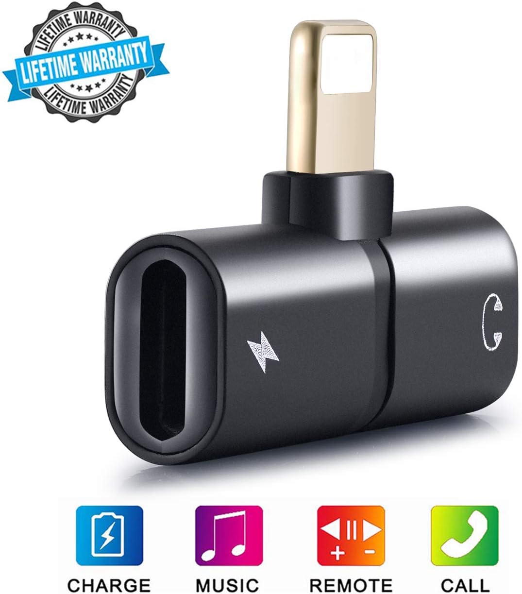 Pilloit Headphone Adapter for iPhone Dongle for iPhone Headphone Jack Adapter Charger and Headphones Earphones Splitter Adaptor Compatible with X/Xs/Xs Max/XR 7/8/8Plus iOS 10/11/12 - Black