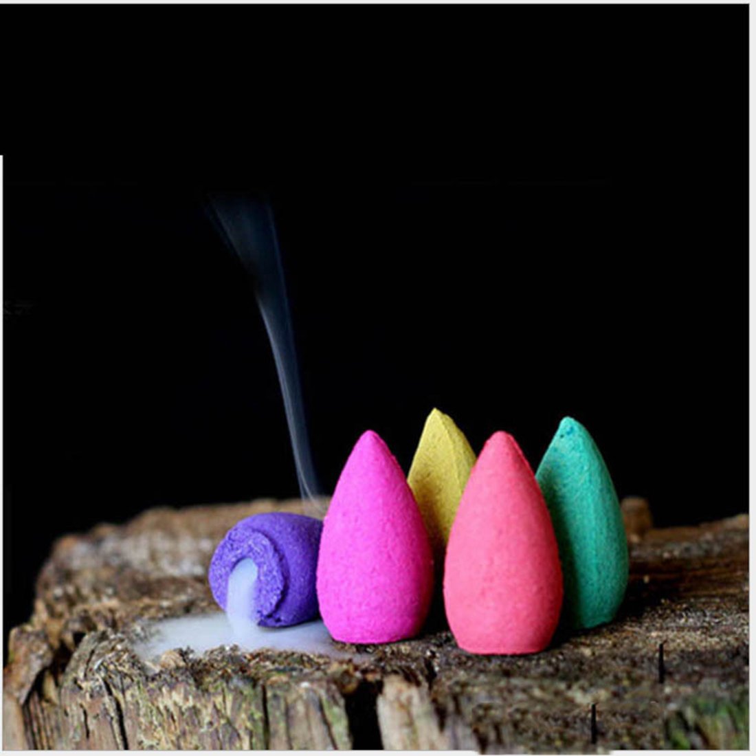 Incense Burner Backflow Set Mixed Aromatherapy Tower Cones Sticks Holder Ceramic Waterfall Buddha Monk Ash Catcher -IN007 Yellow (70 Variety Cones& Holder)