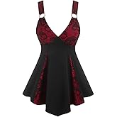 DRESSFO Skull Lace Plunge Tank Top | Solid Color Options, Skull Lace Plunge Tank, O-Ring Flare Godet, Soft Stretch Party Night Ready