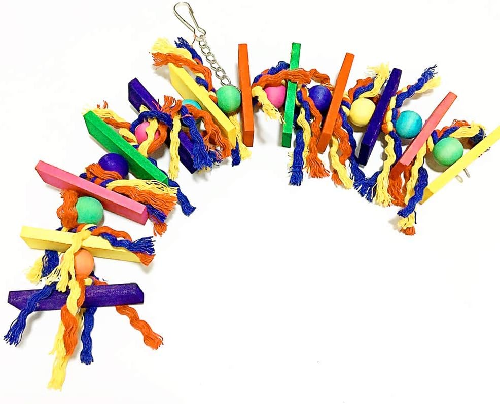 ANIAC Bird Chewing Toys Parrots Wooden Block Perches with Colorful Rope African Grey Swing Birdcage Accessories Parakeet Climbing Stand bar : Pet Supplies