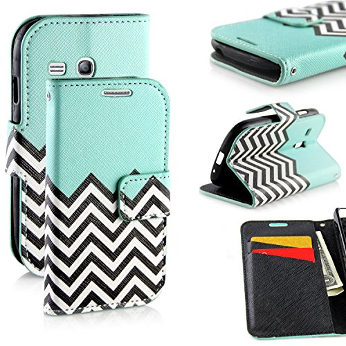 Galaxy S3 Mini Case, RANZ Stylish Design Deluxe PU Leather Folio Flip Book Wallet Pouch Case Cover (Teal Waves) For Samsung Galaxy S3 Mini i8190