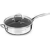 DELUXE Hybrid Ceramic Nonstick 3.7 Qt Deep Sauté Pan with Lid, Stainless Steel Skillet with Stay-Cool Handles, Dishwasher and Oven-Safe, PFOA Free Deep Frying Pan, Compatible with All Cooktops