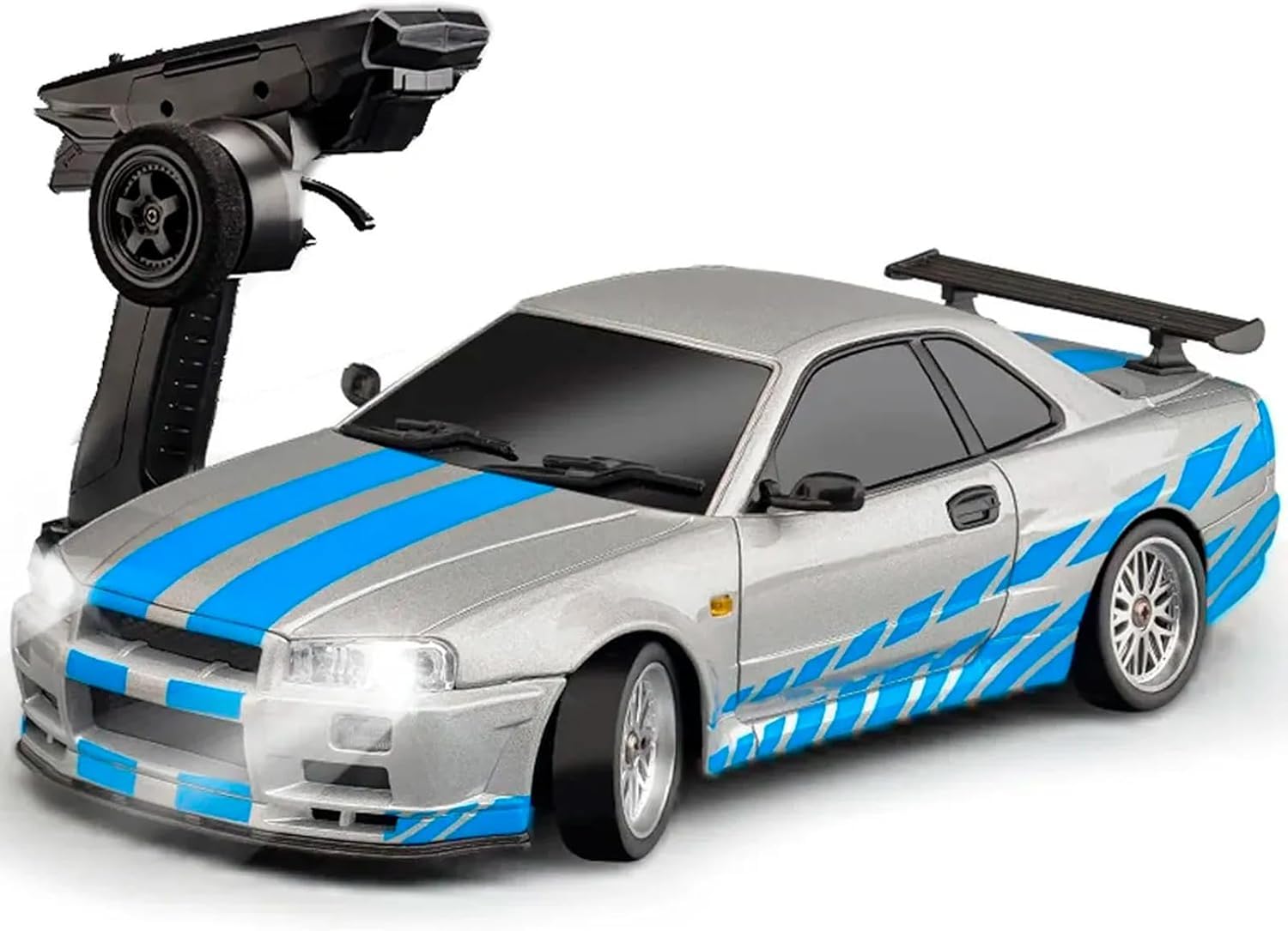 ARRIS LD1899 1:18 Scale RC Drift Car, GTR R34 2.4GHz RWD Mini Model Vehicle with Gyro, Alloy Body Shell Racing Cars for Adults Toys (Silver) — image 1