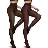 Vertvie 2 Pairs Fleece Lined Tights for Women Thermal Pantyhose Fake Translucent Winter Warm Tights Thick Leggings