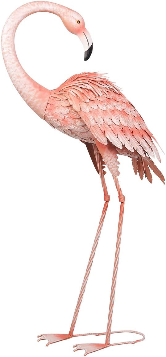 Kircust Garden Standing Flamingo Ornaments Statue Tall Yard Art Decor, Outdoor Durable Metal Bird Sculpture for Lawn Patio Walkway Backyard Ornaments, 38.5-Inch, Pink