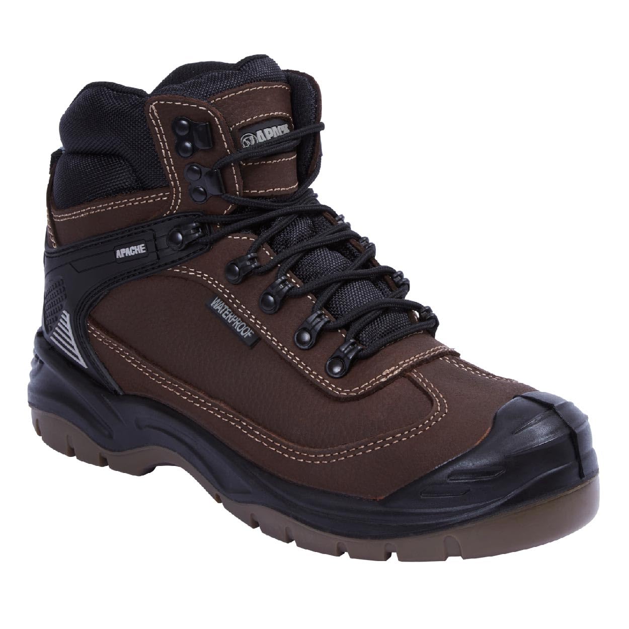 Apache Men's Ranger Safety Hiking Boot | Brown Size 13 UK | Premium Leather Work Shoe | Waterproof and Durable | Steel Toe Cap and Midsole Protection
