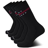 Tommy Hilfiger Mens Crew Socks - 5 Pack Cushioned Stretch Athletic Performance Crew Length Running Socks for Men