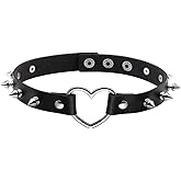 Eigso Vintage Punk Goth Studded Rivet Pu Leather Collar Choker Necklace with Spikes Adjustable
