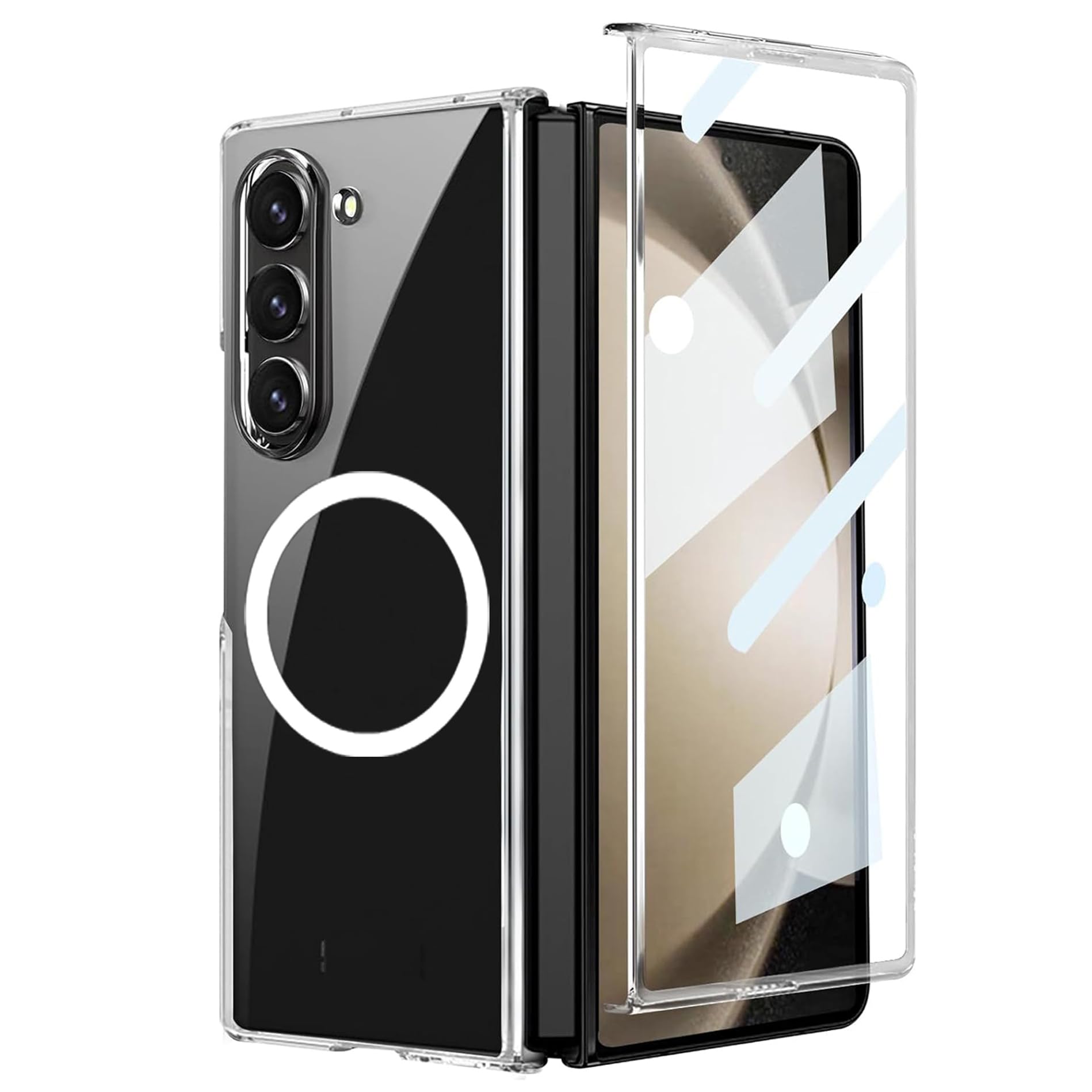 Photo 1 of MSOTES for Galaxy Z Fold 7 Case Compatible with MagSafe, Bulit-in Tempered Glass Screen Protector & Ultra Strong Magnetic Anti-Yellowing Slim Thin Phone Cover for Samsung Galaxy Z Fold7 (Clear)