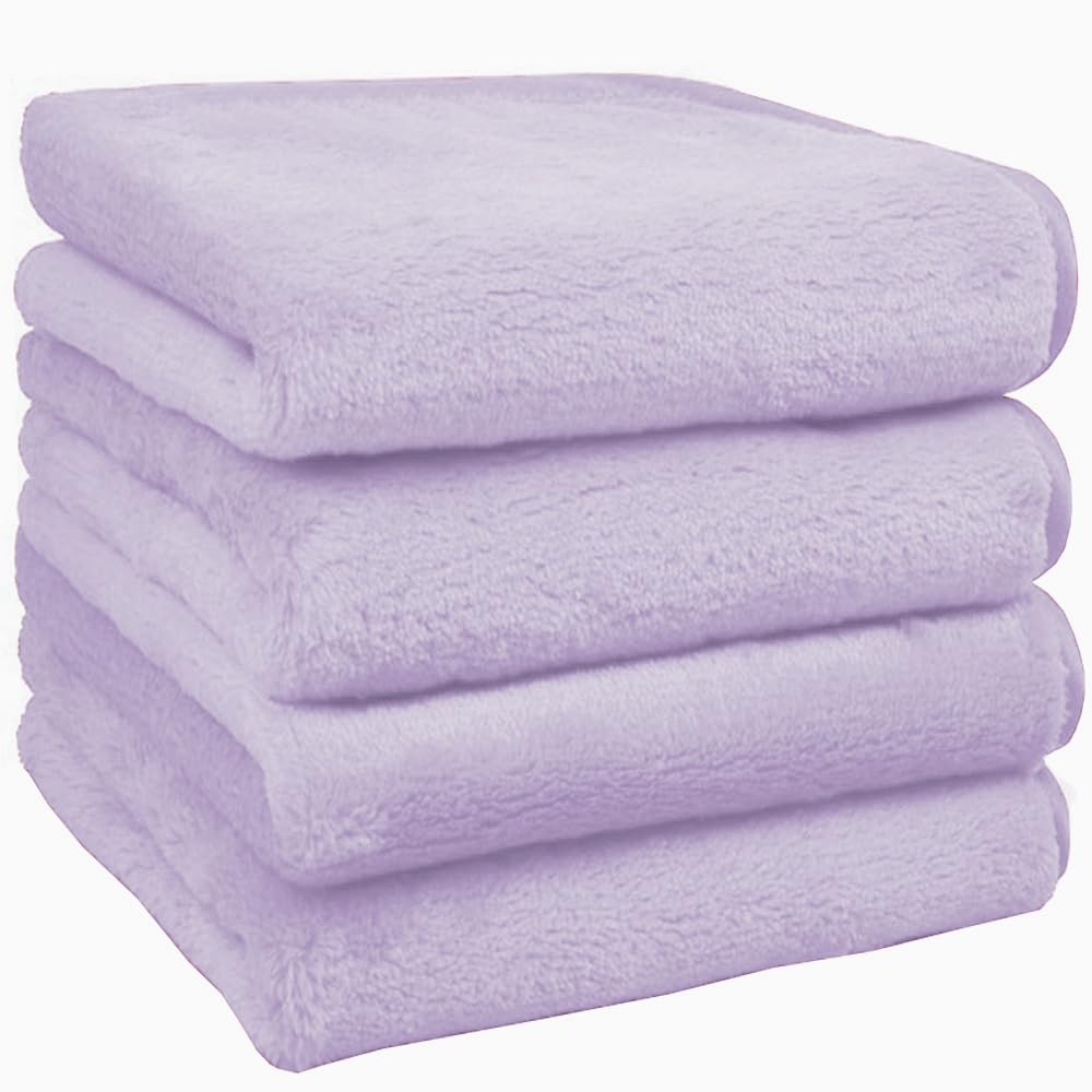 Makeup Remover Cloths Extra Large Face Cloths Microfibre Face Wipes Reusable Makeup Remover Towels Flannel Facial Cleansing Wipes 25x25CM 4PCS Lilac