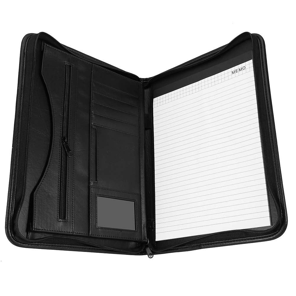 SOULONG A4 Zippered Document Folder, Modern Black Faux Leather, A4 Paper Size, 34 cm x 25 cm