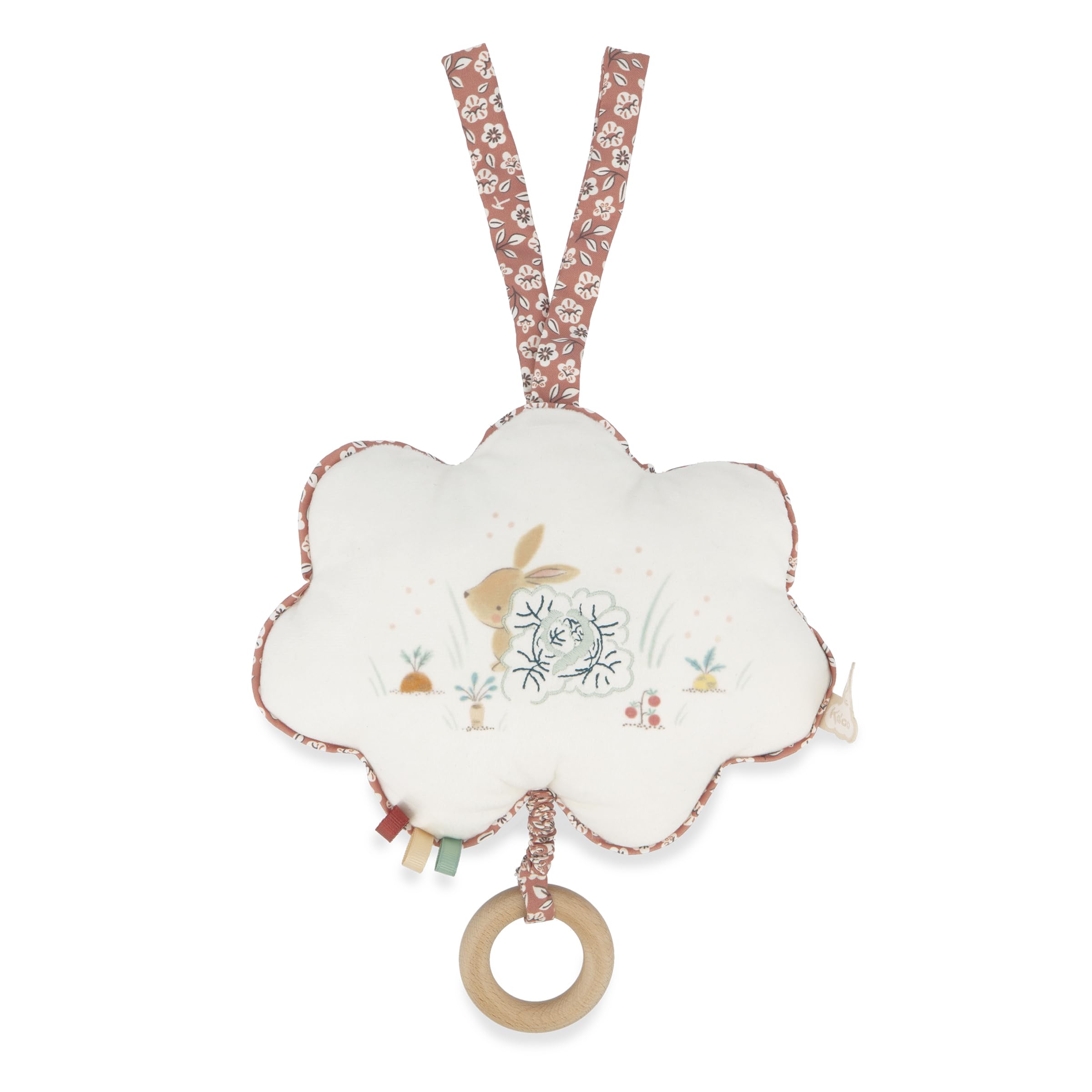 Kaloo - Petites Chansons - Fabric and Wood Music Box - 15 cm Musical Pillow - “My Little Bunny” Nursery Rhyme (French) - Early-Learning Cushion for Babies - Cinnamon and White - 0 Months +, K210002