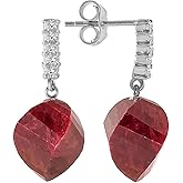 30.65 CTW 14k Solid White Gold Dangle Earrings Dyed Twisted Rubies Diamond