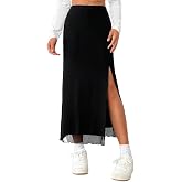 Avanova Women's Mesh Slit Split Long Skirts High Waisted Sexy Summer Maxi Skirts