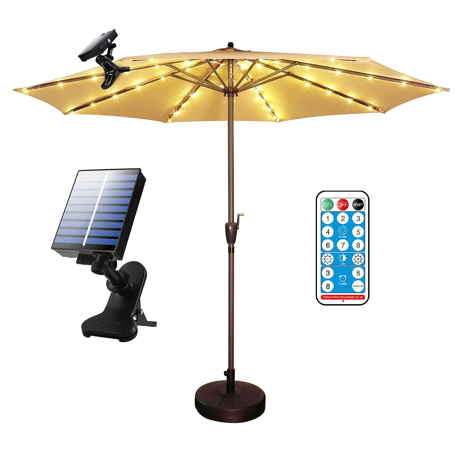Solar Patio Umbrella Lights Parasol String Lights With Clip Umbrella Pole Light Solar Powered Waterproof for 7-10foot Umbrella Outdoor Lighting Beach Deck Garden Party Decoration