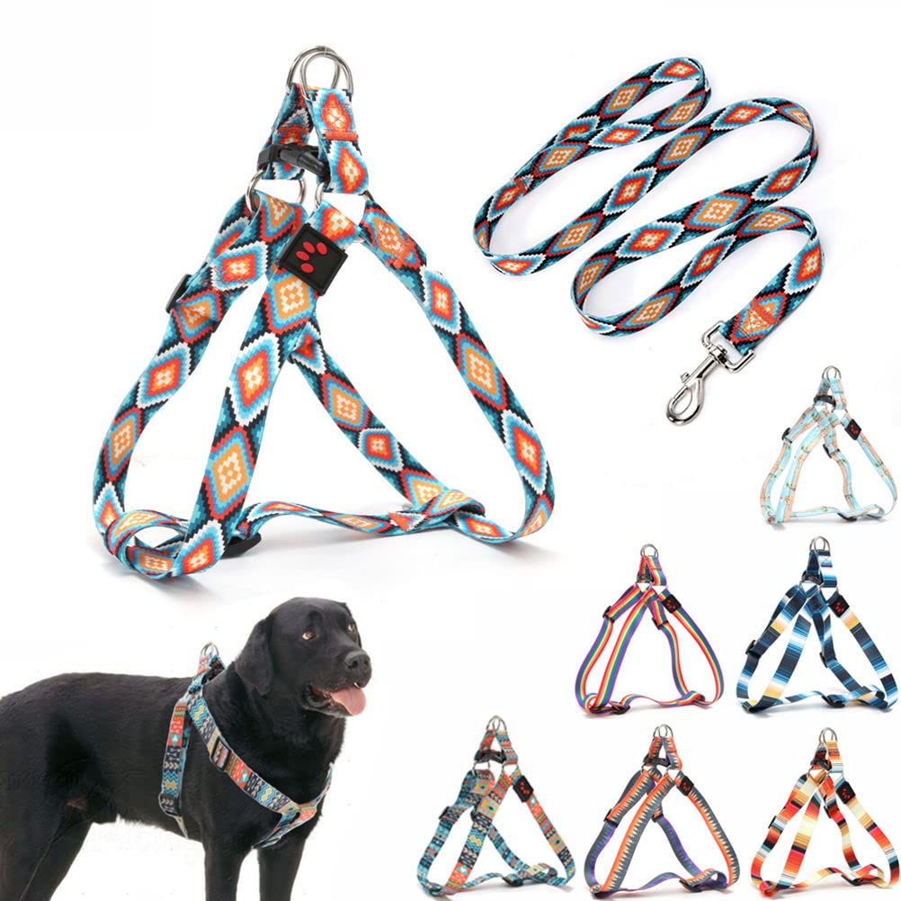 Photo 1 of Western Dog Harness and Leash Set, Pretty Pattern No-Pull Pet Halter Puppy Outdoor Easy Walk for Small Medium Large XL Dogs Female Male Pug Bully Mastiff, Boho M