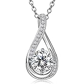 NORBU Moissanite Necklace for Women, 1 CT D Color VVS1 Clarity Round Cut, 925 Sterling Silver Heart Necklace with 18K White Gold Plated, Jewelry Gift for Wedding Anniversary Birthday Christmas Valentine's Day