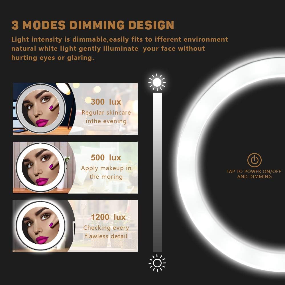 Updated 2020 Version 10X Magnifying Mirror With Light,Lighted 10X Magnifying Makeup Mirror With Light Poweful Suction Cup,360°Rotation Flexible Gooseneck Led Lighted Makeup Mirror For Bedroom Bathroom: Kitchen & Dining