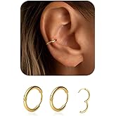 1 Pair 9mm Small Hoop Earrings for Women, Dainty 14K Gold Plated Huggie Hoop Earrings Hypoallergenic Lightweight Cartilage Earrings Set for Multiple Piercings for Sensitive (Gold/2.0mm)
