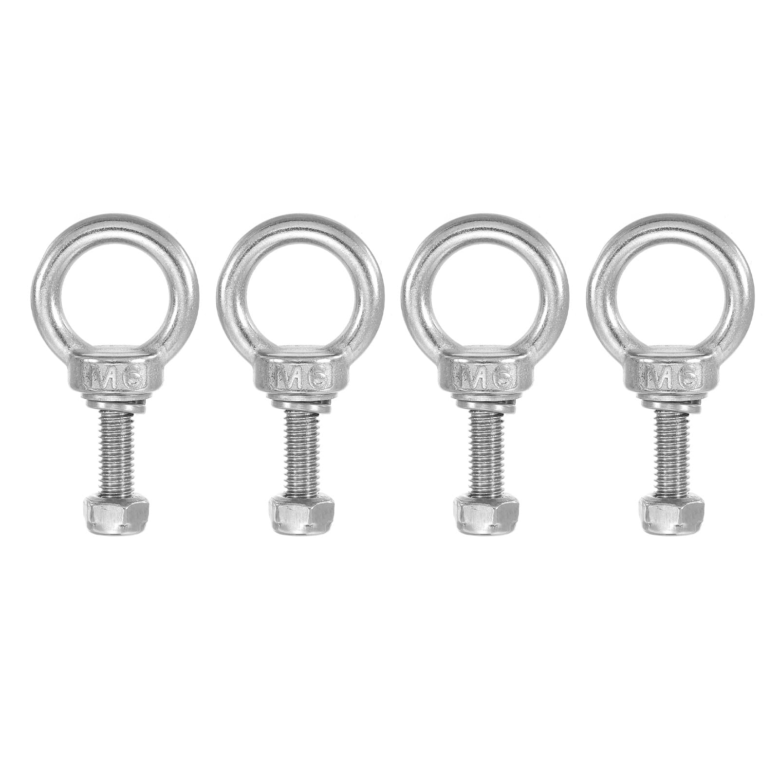 PATIKIL Lifting Shoulder Eye Bolts, M6x20 304 Stainless Steel Male Thread with Hex Screw Nut Gasket Flat Washer for Hanging Securing Chain Wire Rope, 4 Sets
