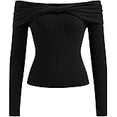 CIDER Women's Off Shoulder Sweater Long Sleeve Y2K Twisted Ribbed Knit Pullover Top Going Out Trendy Fall Fashion