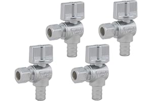 GRNERIC LD Valve- 1/4 Turn Angle Stop Valve 3/8-in Compression x 1/2-in Pex, Quater Turn LF Brass Chrome Plated OD to Pex Angle Shut Off Valve for Faucet or Toilet Installation (4-Pack)