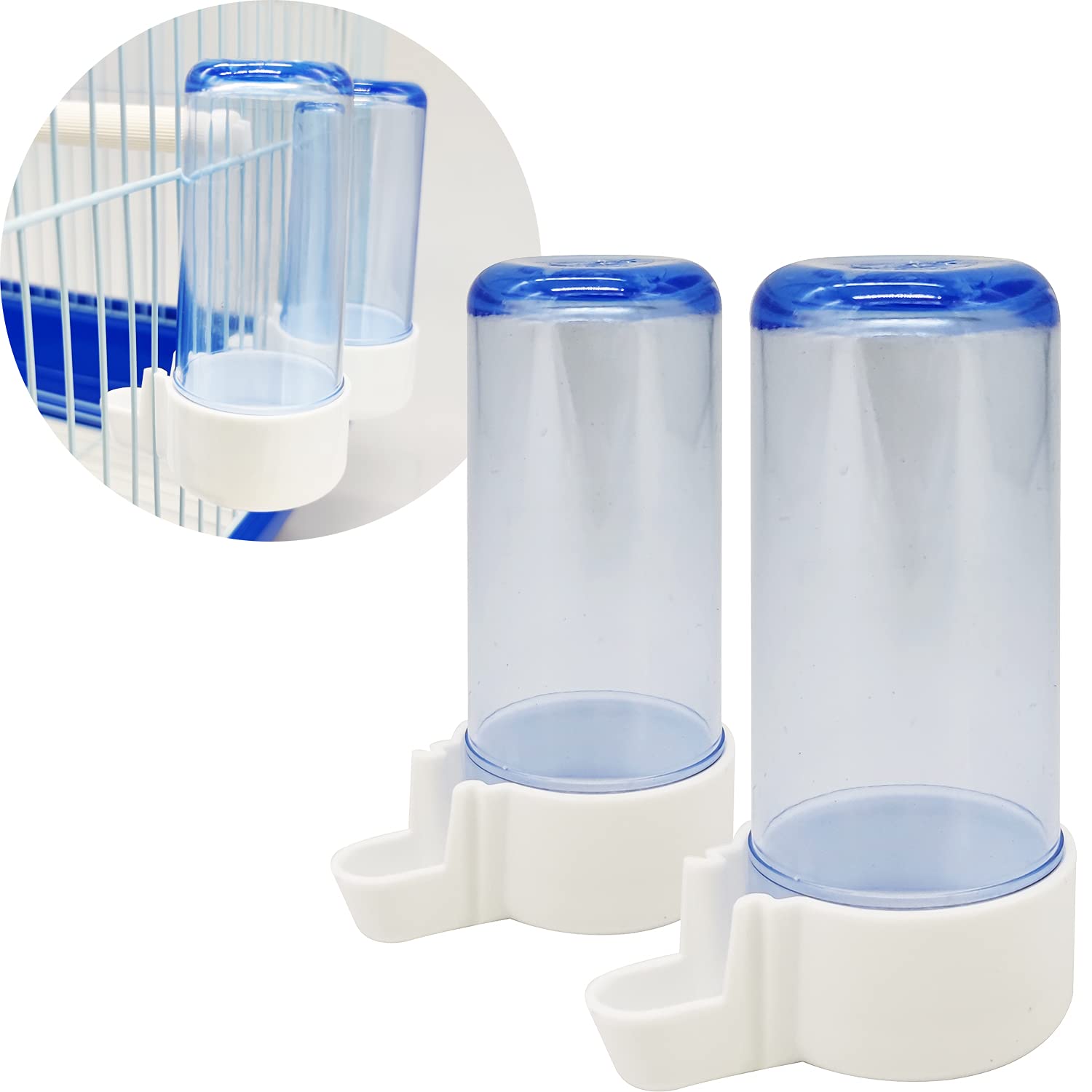 BPS BUENA PET SHOP PET_FEEDER for Parrot Rabbit ABS Material, 2 x Feeder/Drinker Set, Large Cage, S Length 9.6 cm