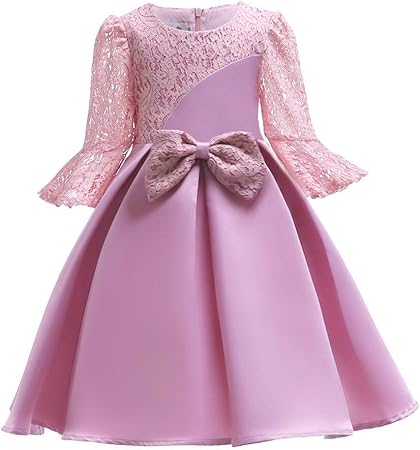 Nrocf Madchen Kleid Openwork Langarm Und Big Bow Fruhling Herbst Sommer Kleid Fur Party Brithday Verschiedene Anlasse Pink 7 8years Amazon De Kuche Haushalt