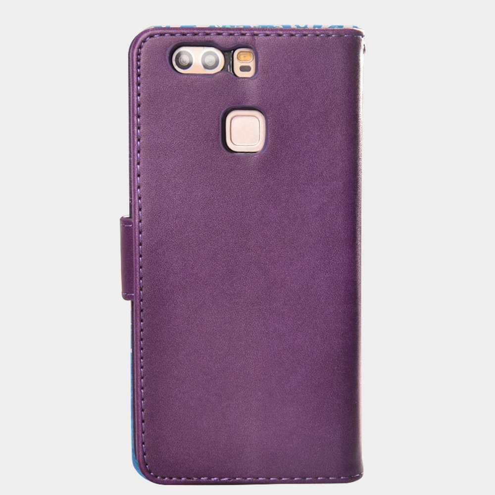 Huawei P9 Case, MagicSky Wallet Case Folio Flip Premium PU Leather Case Cover with Card Holder Slot Pockets, Wrist Strap, Magnetic Closure For Huawei P9 - Purple