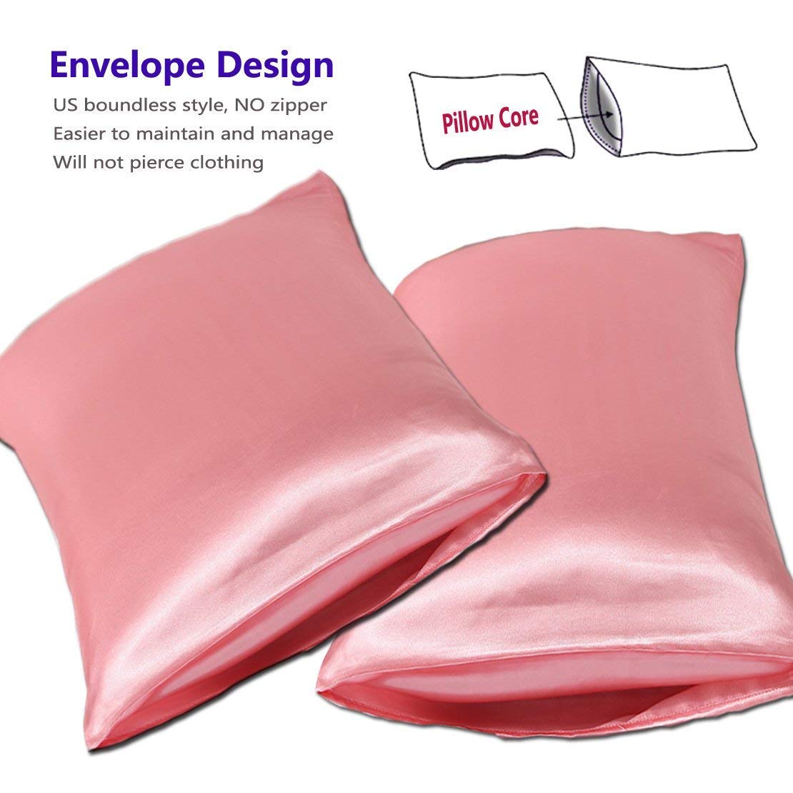 DreamX Luxury Silk Satin Pillowcase for Hair and Skin 2 Pack- King Size(20x40)- Pink