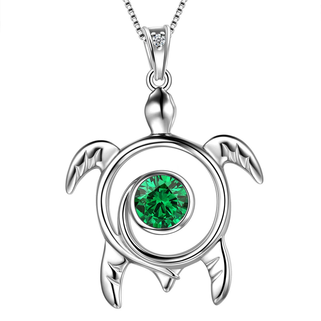 Aurora Tears Turtle Necklace 925 Sterling Sliver Animals Pendant Green May Birthstone Jewellery Gifts with Cubic Zirconia for Women DP0172G — image 1