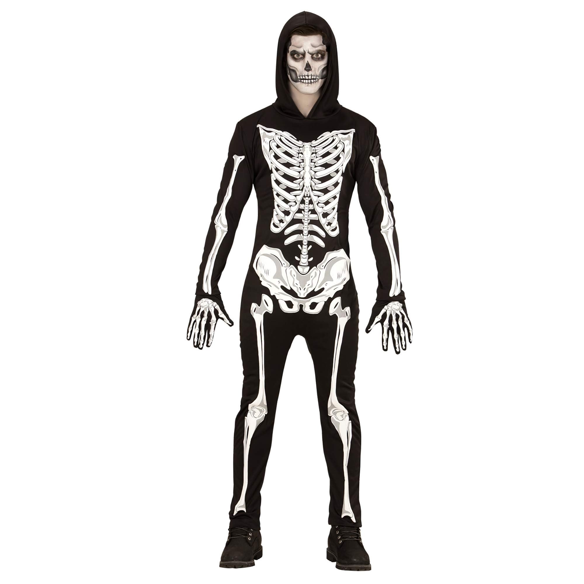 Widmann: adult costume skeleton, jumpsuit with hood and gloves.