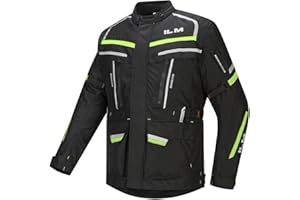 ILM Men's Street Motorcycle Jacket with CE Armor and Detachable Thermal Liner All Season Waterproof Adventure Touring Jackets Model JRL3 Black, 2XL