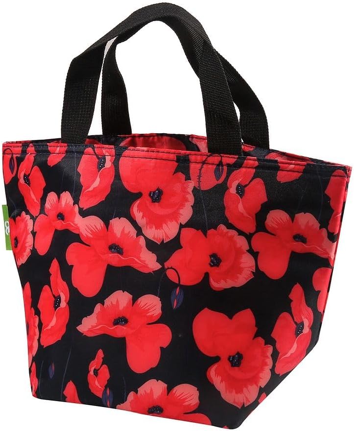 ECO CHIC Eco Chic Lightweight Foldable Insulated Lunch Bag Poppies Navy