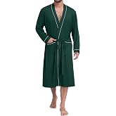 PrinStory Mens Lightweight Robe Soft Knit Kimono Long Bathrobe Loungewear | Luxury Bath Robe,Adjustable,Housecoat,Inner Ties,Shawl Collar,Pockets,Big and Tall,Spa,Hotel