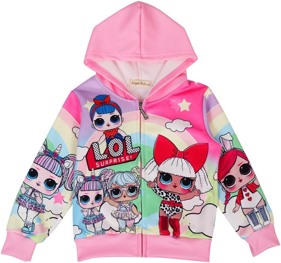 ALaMing Girls Hoodie Zip Sweatshirt LOL Children Coat Cartoon Jacket Outwear Doll Surprise