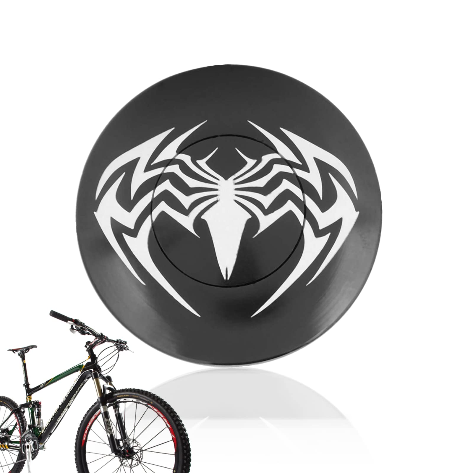 Dioche Bike Headset Cap, Bicycle Headset Top Cover Front Fork Stem Top Caps, Black Spider Pattern Round Mountain Bike Stem Top Cover Bicycle Headset (Black)