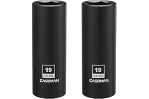 CASOMAN 2PCS 1/2-Inch Drive Deep Impact Socket-19mm, 6-Point, Metric, CR-MO