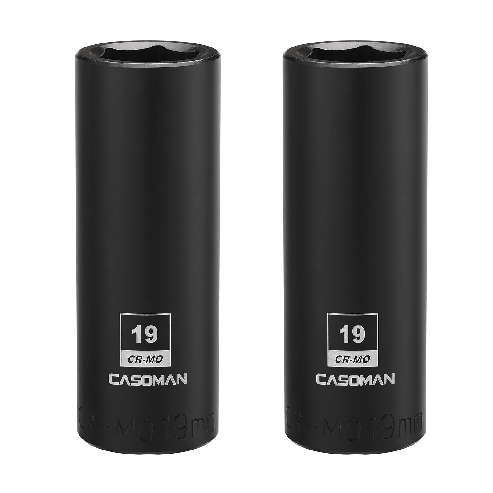 CASOMAN 2PCS 1/2-Inch Drive Deep Impact Socket-19mm, 6-Point, Metric, CR-MO