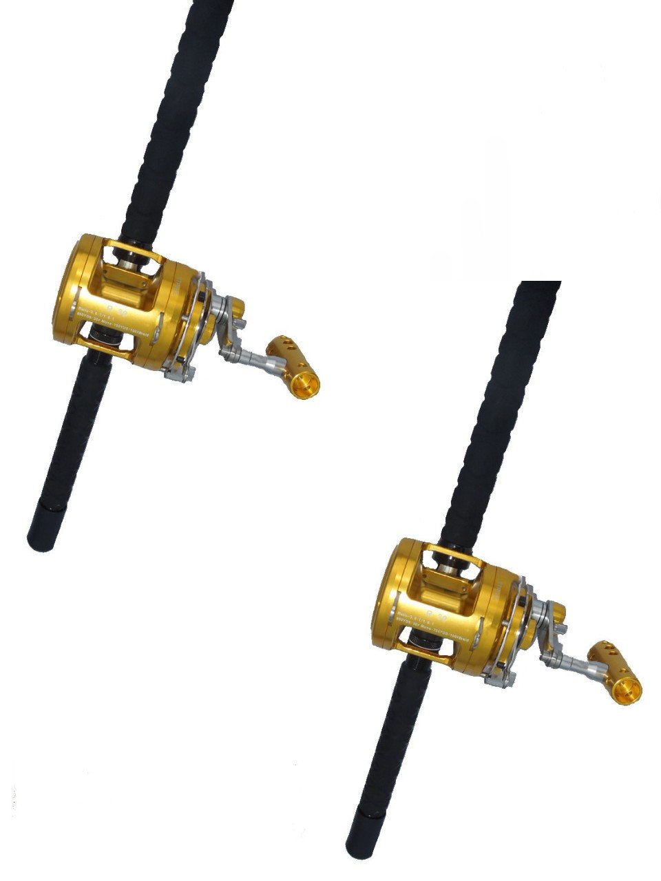 COMBO (2) 30 WIDE 2 SPEED REELS AND (2) 30-50 LB. BLUE MARLIN TOURNAMENT EDITION FISHING RODS