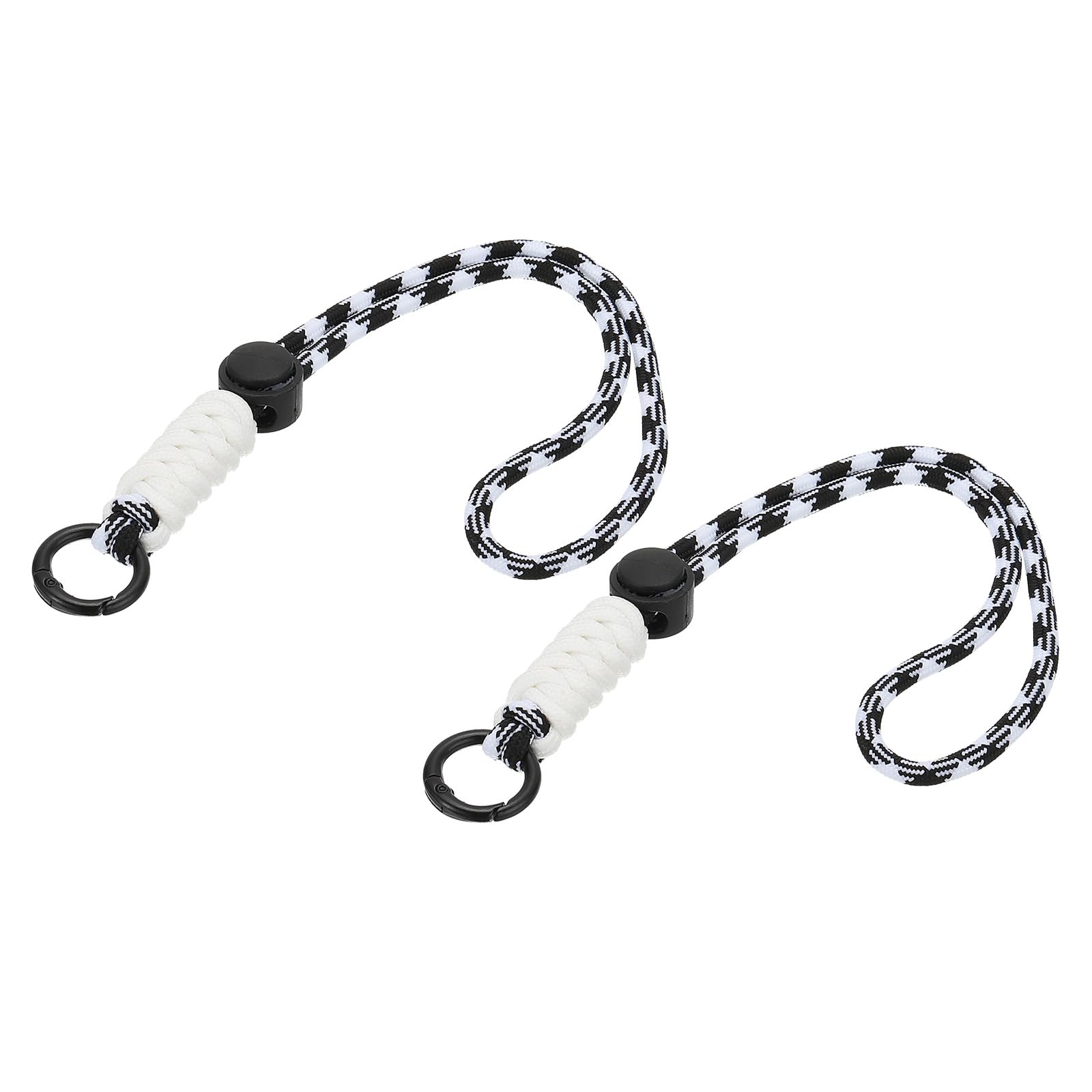 PATIKIL Paracord Lanyard Keychain, 2Pcs Cell Phone Keychain Rope Wrist Lanyards Braided Strap with Spring Ring for Hanging Key, Wavy Design, Black, White
