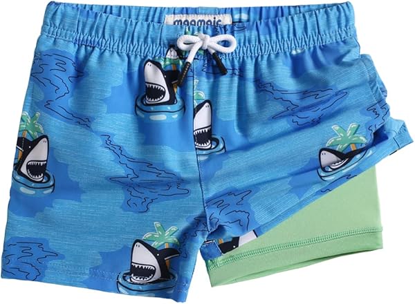 MaaMgic Badehose Jungen Badeshorts Kinder | Schnelltrocknend Schwimmhose Kurz Swim Shorts für Kleine | 2 in 1 Boardshorts mit Kompression Innenhose Taschen Verstellbare Tunnelzug MEHRWEG