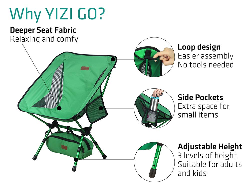 no Side Pockets Black Trekology YIZI Go Portable Camping Chair