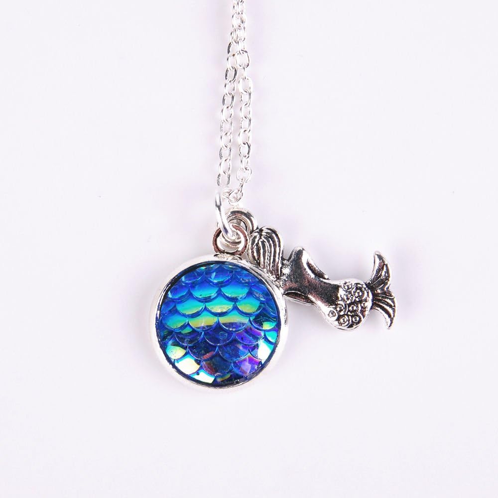 Baba Women's Luxury Mermaid Purple Blue Fish Scale Pendant Rainbow Holographic Sequins Charm Necklace